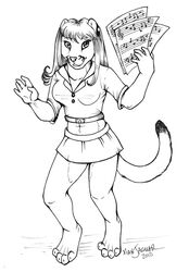  2010 anthro breasts chakona_space clothed clothing cougar dress facial_markings felid feline female hair head_markings lyle_catamount mammal markings midriff monochrome navel solo xianjaguar 