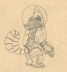  alien disney experiment_(lilo_and_stitch) graphite_(artwork) hi_res jet_pack lilo_and_stitch male mammal monochrome ovnee pencil_(artwork) petrock science_fiction side_view solo spacesuit standing traditional_media_(artwork) 