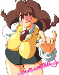  breasts brown_hair erect_nipples eyepatch jubei-chan nanohana_jiyuu school_uniform 