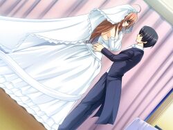  1boy bride couple dress female from_side game_cg side the_ane_master wedding wedding_dress 