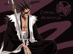  black_hair bleach evil_grin evil_smile eyepatch grin sarashi scar smile sword weapon zaraki_kenpachi 