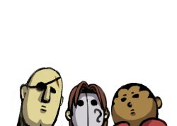  3boys bald balrog black_eyes black_hair boxing_gloves brown_hair capcom chibi dark_skin empty_eyes eyepatch m_bison male male_focus mask multiple_boys pale_skin sagat simple_background street_fighter vega white_background 