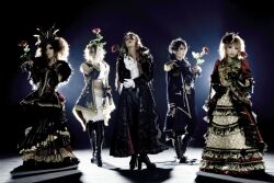  5boys band crossdressing crossdressing dress flower gloves gothic_lolita j-rock lolita_fashion multiple_boys musician photo platform_footwear rose trap versailles visual_kei 