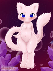  breasts bubble crystal featureless_crotch female fluffy fluffy_chest fluffy_ears fluffy_tail fluffy_thighs generation_1_pokemon glistening glistening_eyes hi_res legendary_pokemon long_feet mew_(pokemon) nintendo pokemon pokemon_(species) small_breasts solo sparkles sparkling_eyes tail thick_thighs tokalathefox wide_hips 