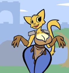  animated anthro aygee big_breasts breast_jiggle breast_sway breasts cleavage clothed clothing dialogue domestic_cat english_text felid feline felis female fur huge_breasts huge_hips jiggling katia_managan khajiit mammal microsoft prequel_adventure shaking_breasts short_playtime small_waist solo text the_elder_scrolls thick_thighs wide_hips yellow_body yellow_fur 