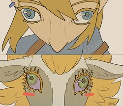  absurd_res ambiguous_gender anime_kubrick_stare blonde_hair blue_clothing blue_eyes blue_shirt blue_topwear blue_tunic blush cheek_tuft clothing dragon duo ear_piercing ear_ring ears_down eastern_dragon facial_tuft female female_(lore) feral fisheye_lens fur furred_dragon furred_scalie hair hi_res humanoid humanoid_pointy_ears humor hylian icon light_dragon_(totk) link looking_at_another looking_at_viewer male male/female meme multicolored_body multicolored_fur mythological_creature mythological_scalie mythology nintendo piercing pivoted_ears purple_sclera redraw ring_piercing scalie shirt stare tatujapa tears_of_the_kingdom the_legend_of_zelda topwear tuft tunic 