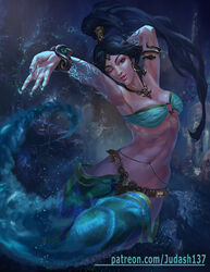  1girls aladdin alternate_version_available arabian arabian_clothes armlet armpits arms_up bandeau bare_arms bare_shoulders belly_dancer belly_piercing bikini_top black_hair bracelet breasts cleavage clothing collar curly_hair dancing dark-skinned_female dark_skin disney disney_princess earrings fantasy female female_only green_eyes harem_outfit harem_pants human human_only jewelry judash137 long_hair looking_at_viewer midriff muslim navel navel_piercing necklace one_eye_closed open_mouth pants parted_lips ponytail princess_jasmine see-through smile solo strapless strapless_bra tiara very_long_hair 