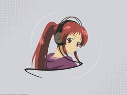  female headphones highres onda_aka ponytail rec_(manga) red_hair solo vector_trace 