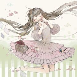  bad_id bad_pixiv_id bird closed_eyes dress female instrument long_hair nekosuke_(oxo) original piano 