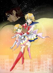  3boys aged_down bad_id bad_pixiv_id barnaby_brooks_jr. bishoujo_senshi_sailor_moon blonde_hair boots bow brown_eyes brown_hair cape commentary_request cosplay dual_persona elbow_gloves emi14 glasses gloves green_eyes kaburagi_t._kotetsu lolicon magical_girl mask multiple_boys parody sailor_chibi_moon sailor_chibi_moon_(cosplay) sailor_collar sailor_moon sailor_moon_(cosplay) sailor_senshi_uniform tiger_&amp;_bunny time_paradox tuxedo_kamen unofficial_sailor_senshi_uniform 