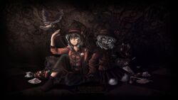  2girls bird blood cake contrast cup cutter dual_persona english fangs female food hat highres knife komeiji_koishi multiple_girls pigeon pillow plant poem slice_of_cake stuffed_animal stuffed_toy tea teddy_bear tentacle tentacle third_eye thorns touhou v vines zucreelo 