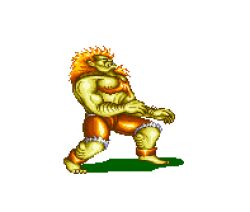  90s animated animated blanka capcom chest_hair comedy funny green_skin lowres male male_focus orange_hair shorts street_fighter 