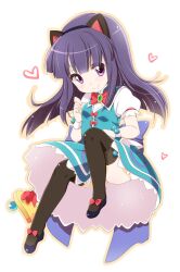  animal_ears black_thighhighs blue_dress cat_ears commentary_request dress female furude_rika hairband heart higurashi_no_naku_koro_ni long_hair photoshop_(medium) purple_eyes purple_hair smile solo thighhighs upskirt wrist_cuffs yukiu_con 