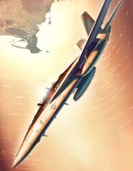  absurdres aim-9_sidewinder aircraft airplane amisu bad_id bad_pixiv_id drop_tank f-18_hornet fighter_jet flying highres jet military military_vehicle missile ocean operation_tomodachi pilot vehicle_focus 