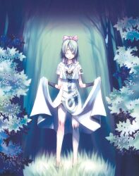  aino_ai amano_kozue aria_(manga) aria_company_uniform artbook barefoot blouse blue_theme bow closed_eyes clothes_grab clothing_cutout dress female green_hair hairbow knees leaf legs light_smile long_dress official_art sailor_collar shirt short_hair short_sleeves side_slit standing teenage tree uniform white_dress white_shirt 