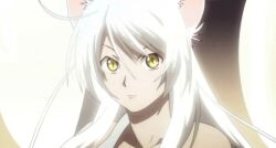  ahoge animal_ears animated animated anime_screenshot bakemonogatari black_hanekawa cat_ears female hanekawa_tsubasa imageboard_desourced long_hair lowres monogatari_(series) non-web_source solo white_hair yellow_eyes 