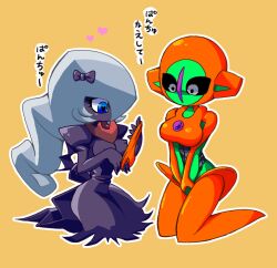  2girls artist_request blue_eyes breasts darkrai deoxys erect_nipples multiple_girls no_humans panties panty pokemon ribbon translation_request underwear 