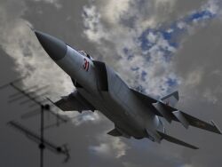  aircraft airplane antennae cloud commentary_request fighter_jet flying helmet jet mig-25 military military_vehicle no_humans photorealistic real_life realistic soviet taseri vehicle_focus viktor_ivanovich_belenko 