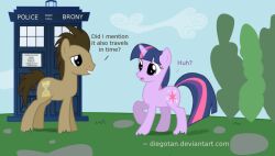  better_version_at_source british_broadcasting_corporation brown_body cloud crossover cutie_mark day dialogue diegotan doctor_who doctor_whooves_(mlp) dt english_text equid equine female feral friendship_is_magic grass hair hasbro horn horse hourglass_(disambiguation) male mammal multicolored_hair my_little_pony mythological_creature mythological_equine mythology note open_mouth paper phone_booth plant pony purple_body purple_eyes question_mark sky smile teeth text tongue tree twilight_sparkle_(mlp) unicorn wood 