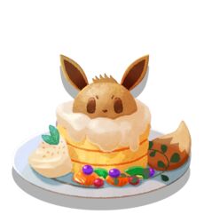  artist_request character-themed_food eevee food food_focus fruit grapes kiwi_(fruit) kiwi_slice mint no_humans official_art orange_(fruit) orange_slice pancake plate pokemon pokemon_(creature) pokemon_cafe_remix simple_background solo transparent_background 