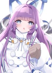  absurdres animal_ears azur_lane blue_eyes coat fake_animal_ears female fur-trimmed_coat fur-trimmed_sleeves fur_trim highres long_hair purple_hair solo tashkent_(azur_lane) very_long_hair very_long_sleeves white_coat winter_clothes yamaha_tsui 