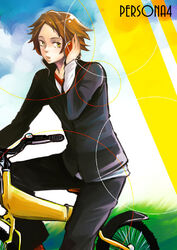  1boy bicycle bmx brown_hair hanamura_yousuke headphones male_focus persona persona_4 solo yukihiro_utako 