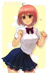  :3 ahoge bad_id bad_pixiv_id brown_hair female habataki_academy_school_uniform heart pink_hair protagonist_(tokimemo_gs3) school_uniform short_hair solo steak20 tokimeki_memorial tokimeki_memorial_girl&#039;s_side_3rd_story 