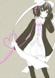  borrowed_character bow dress female hairbow happy_birthday headphones heart heart_of_string kurot long_sleeves original ribbon short_hair simple_background solo spot_color thighhighs 