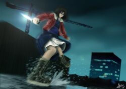  building kara_no_kyoukai knife night ryougi_shiki splash 