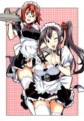  2girls bandaid highres jpeg_artifacts ladle maid maken-ki! mini_person miniboy minigirl multiple_girls one_eye_closed photoshop_(medium) thighhighs tray zzz 