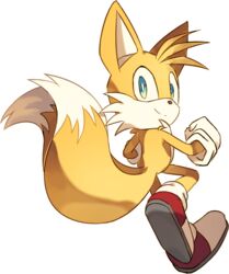  2016 anthro baitong9194 big_eyes big_head canid canine clothing dipstick_tail fox fur gloves handwear male mammal markings multi_tail multicolored_tail sega solo sonic_the_hedgehog_(series) tail tail_markings tails toony white_tail_tip 