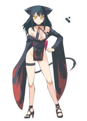  animal_ears black_hair blush capcom female high_heels monster_girl monster_hunter nargacuga oota_yuuichi personification solo tail yellow_eyes 