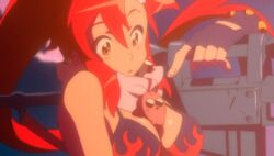  :d animated animated bikini bikini_top boota breasts cleavage female large_breasts lowres open_mouth red_hair shiny shiny_skin smile swimsuit tengen_toppa_gurren_lagann yellow_eyes yoko_littner 