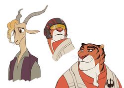  2016 antelope anthro armor baan bangs black_ears black_eyebrows black_stripes blonde_hair bovid clothing countershading crossover disney electronics eyebrows felid female flat_colors flight_suit flightsuit fur gazelle gazelle_(zootopia) hair headgear helmet horn leia_organa long_neck male mammal mic microphone orange_body orange_fur pantherine pilot poe_dameron rebel_starbird red_nose simple_background star_wars striped_body striped_fur stripes tan_body tan_fur tiger tiger_dancer_(zootopia) topwear vest whiskers white_background zootopia 