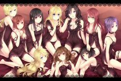  6+girls animification arm_at_side arm_pillow arm_ribbon arms_at_sides babydoll bad_id bad_pixiv_id bare_legs bare_shoulders barefoot bed_sheet bellatrix_lestrange between_legs black_babydoll black_bow black_choker black_hair black_panties black_ribbon blonde_hair blue_eyes blush bow breasts brown_eyes brown_hair cho_chang choker cleavage closed_mouth clothing_cutout collarbone commentary criss-cross_halter cross-laced_clothes detached_sleeves dress_bow fleur_delacour framed frills ginny_weasley green_eyes hair_between_eyes hair_ornament hair_ribbon hair_scrunchie hairclip half_updo halterneck hand_on_another&#039;s_arm hand_on_another&#039;s_head hand_on_own_chest harry_potter_(series) hermione_granger hug hug_from_behind lap_pillow lily_evans long_hair looking_at_viewer low_ponytail luna_lovegood lying medium_breasts messy_hair multiple_girls narcissa_malfoy navel nymphadora_tonks on_back on_side on_stomach open_mouth outstretched_leg pansy_parkinson panties parted_lips ponytail purple_eyes purple_hair red_hair ribbon scrunchie short_hair siblings side_cutout sisters sitting small_breasts smile spaghetti_strap straight_hair swept_bangs thigh_gap time_paradox tucking_hair underwear v_arms wariza wavy_hair wizarding_world x_hair_ornament yuuna_minato 