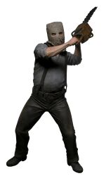  capcom chainsaw doctor_salvador dr._salvador full_body highres male male_focus mask resident_evil solo weapon 