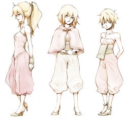  age_comparison age_progression ana_(anarock) anklet bad_id bad_pixiv_id bare_shoulders blonde_hair blue_eyes breasts capelet capri_pants earrings female high_heels highres hoop_earrings jewelry long_hair multiple_persona pants photoshop_(medium) pointy_ears ponytail primm_(seiken_densetsu_2) sash seiken_densetsu seiken_densetsu_2 shoes short_hair small_breasts smile strapless teenage 