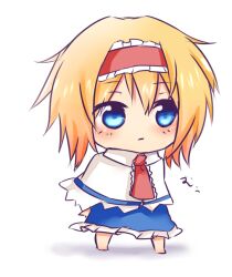  alice_margatroid blonde_hair blue_eyes blush capelet chibi commentary_request dress female hairband short_hair solo tosura-ayato touhou white_background 