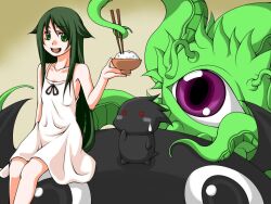  bowl chopsticks demon female green_hair long_hair marvel one-eye rice saya saya_no_uta shuma_gorath tentacle 