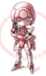  android blush commentary crab_man elenor_camuel full_body gun handgun joints looking_at_viewer no_humans phantasy_star phantasy_star_online pink_eyes pink_theme racaseal robot robot_joints simple_background solo standing weapon white_background 