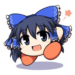  alternate_color blue_eyes blue_hair bow commentary_request copy_ability female fusion hair_tubes hairbow hakurei_reimu kirby kirby_(series) mochizuki_ado open_mouth player_2 short_hair smile solo touhou yukkuri_shiteitte_ne 