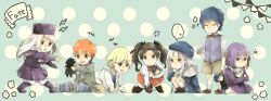  3boys 4girls aged_down bad_id bad_pixiv_id blonde_hair blue_eyes bow bowtie brown_hair caren_hortensia carnival_phantasm character_doll child_gilgamesh_(fate) dress emiya_kiritsugu emiya_shirou fate/hollow_ataraxia fate/stay_night fate/zero fate_(series) gilgamesh_(fate) hat highres illyasviel_von_einzbern kotomine_kirei lolicon long_hair matou_byakuya matou_kariya matou_sakura matou_shinji mayo_(mayopupu) multiple_boys multiple_girls purple_eyes purple_hair purple_hat red_eyes short_hair tohsaka_rin tohsaka_tokiomi wavy_hair white_hair yellow_eyes 