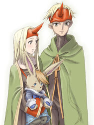  06erunium 1boy blonde_hair commentary_request crossover female final_fantasy final_fantasy_tactics final_fantasy_tactics_a2 final_fantasy_tactics_advance highres horns hurdy long_hair moogle short_hair single_horn summoner_(fft) 