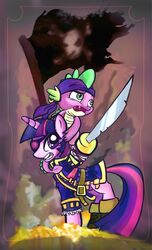  dragon equid equine female feral friendship_is_magic hasbro horn horse jolly_roger kna male mammal melee_weapon my_little_pony mythological_creature mythological_equine mythological_scalie mythology pirate pirate_flag pony scalie spike_(mlp) sword treasure twilight_sparkle_(mlp) unicorn weapon 