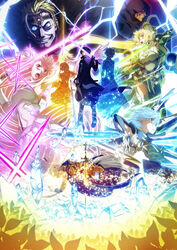  3boys 4girls alice_zuberg annihilate_ray armor armored_boots armored_dress artist_request asuna_(sao) asuna_(stacia) battle blonde_hair blue_rose_sword boobplate boots bow bow_(weapon) breastplate breasts casting_spell cleavage cryokinesis crystal dress energy eugeo eye_trail faulds gabriel_miller gauntlets glowing glowing_eye glowing_hair glowing_sword glowing_weapon gold_armor grin hairbow highres holding holding_sword holding_weapon ice ice_crystal kirigaya_suguha kirito knight leaf leafa leafa_(terraria) light_particles light_trail long_hair long_sword magic magic_circle medium_breasts multiple_boys multiple_girls night_sky_sword official_art osmanthus_blade over_shoulder poh_(sao) ponytail radiant_light rapier sheath shoulder_armor sinon sinon_(solus) slit_pupils smile sword sword_art_online sword_art_online:_alicization sword_art_online:_alicization_-_war_of_underworld sword_over_shoulder thighhighs thighs unsheathed vassago_casals_(sao) vecta_(sao) verdurous_anima very_long_hair weapon weapon_over_shoulder white_armor white_bow white_dress 