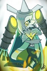  2021 2:3 3_fingers absurd_res celesteela female fingers fusion gardevoir generation_3_pokemon generation_7_pokemon glowing hair hair_over_eye hi_res humanoid lynofdeath nintendo not_furry one_eye_obstructed pokemon pokemon_(species) pokemon_fusion pose signature simple_background solo turbine ultra_beast white_background yellow_eyes 