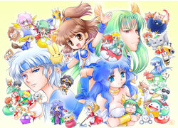  6+boys 6+girls :d arle_nadja baromett_(madou_monogatari) bird blue_eyes blue_footwear blue_hair blue_headband blush boots breasts brooch brown_eyes brown_hair cait_sith_(puyopuyo) carbuncle_(puyopuyo) china_dress chinese_clothes choker choppun cleavage cockatrice_(madou_monogatari) commentary_request creature draco_centauros dress elephant emii_(madou_monogatari) everyone feline fish fufufu_(puyopuyo) gem green_hair half_updo harpy_(puyopuyo) headband high_ponytail honey_bee_(puyopuyo) incubus_(puyopuyo) jewelry kikimora_(puyopuyo) kodomo_dragon_(puyopuyo) kurohamu lagnus_the_brave long_hair looking_at_viewer lycanthrope_(madou_monogatari) madou_monogatari mamono_(madou_monogatari) medium_breasts merigu_(madou_monogatari) mini_zombie_(puyopuyo) minotaur_(puyopuyo) momomo_(madou_monogatari) multiple_boys multiple_girls mummy_(puyopuyo) nasu_grave nohoho_(puyopuyo) o_o open_mouth owlbear pakista_(puyopuyo) panotty parara_(madou_monogatari) ponytail puyo_(puyopuyo) puyopuyo red_eyes rulue_(puyopuyo) samurai_mole sasori_man satan_(puyopuyo) schezo_wegey scylla_(puyopuyo) serilly_(puyopuyo) short_hair shosu_(madou_monogatari) simple_background skirt smile strapless suketoudara sukiyapodes upper_body white_hair will-o-wisp_(puyopuyo) witch_(puyopuyo) yellow_background zoh_daimaoh zombie_(puyopuyo) 