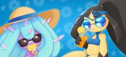  @mawaifu_(artist) anthro bikini breasts clothing copyright duo female female/female generation_3_pokemon generation_7_pokemon hi_res juice_(beverage) lemon_juice mareanie mawile nintendo pokemon pokemon_(species) small_breasts summer swimwear two-piece_swimsuit 