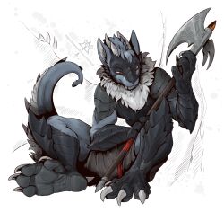  2024 anthro black_body black_pawpads black_scales blue_body blue_fur bottomwear claws clothed clothing dewclaw drackal dragon full_pad fur generation_4_pokemon horn hybrid kredri lost_in_chaos_scar lucario male mythological_creature mythological_scalie mythology neck_tuft nintendo orange_eyes pawpads paws pokemon pokemon_(species) scales scalie scaly_pawpads shorts shorts_only squirrel_(lost_in_chaos) squirrel_(razim) tail tail_spines tan_body tan_fur toe_claws topless tuft weapon wings 