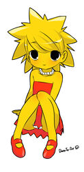  animification arm_support artist_name bad_id bad_pixiv_id black_eyes blonde_hair born-to-die colored_skin dress female highres jewelry lisa_simpson necklace panties photoshop_(medium) simple_background sitting smile solo the_simpsons underwear white_background white_panties yellow_skin 